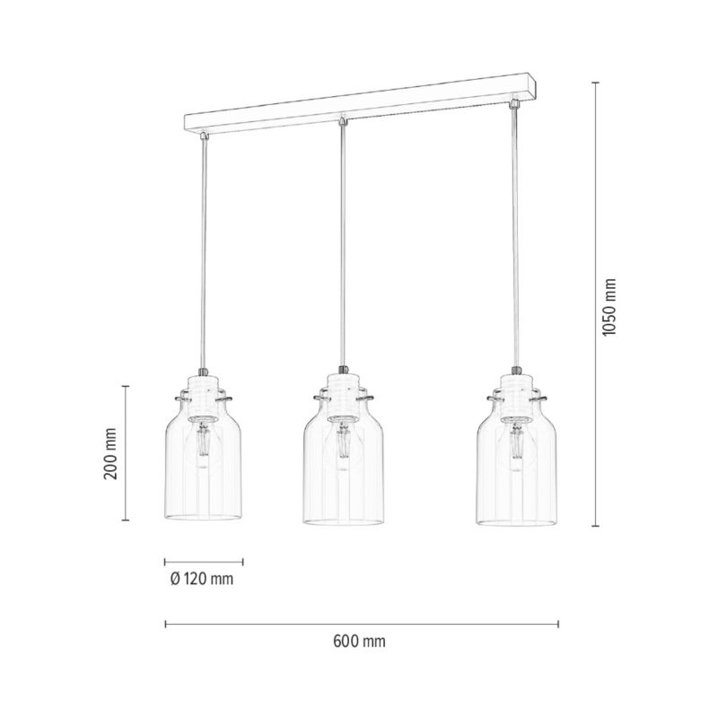 Lampa Wisząca SPOT Light  3xE27 Max.60W Połączenie Bieli z Transparentnym Szkłem, Polski Producent, 1 szt.