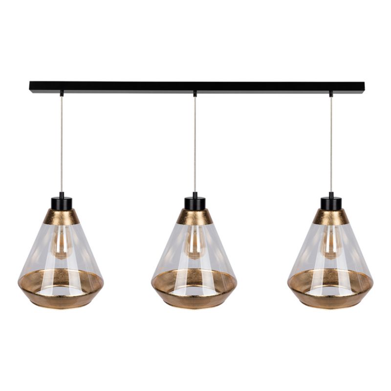 Lampa Wisząca SPOT Light 3xE27 Max.60W Połączenie Czerni i Złoto Transparentnego Klosza, Polski Producent, 1 szt.