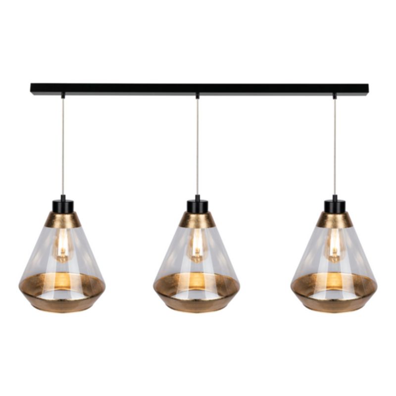 Lampa Wisząca SPOT Light 3xE27 Max.60W Połączenie Czerni i Złoto Transparentnego Klosza, Polski Producent, 1 szt.