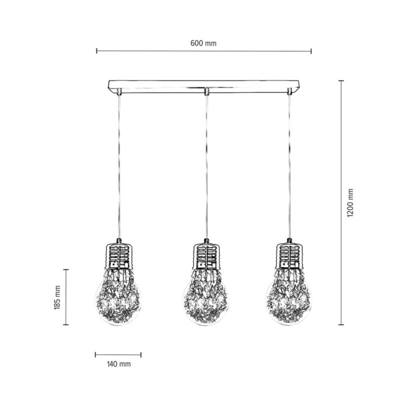 Lampa Wisząca SPOT Light  3xE27 Max.60W Połączenie Miedzi i Transparentnego Szkła, Polski Producent, 1 szt.