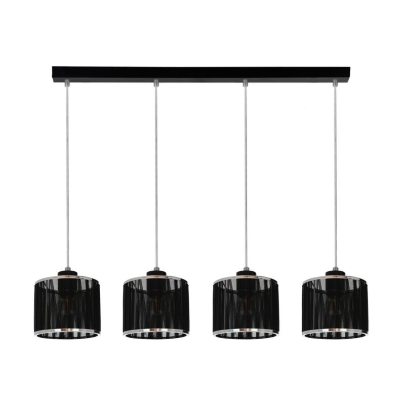 Lampa Wisząca SPOT Light 4xE14 Max.25W Klasyczna Czerń z Czarno Chromowaną Tkaniną, Polski Producent, 1szt.