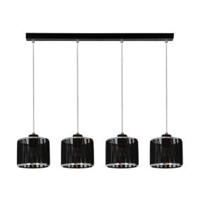 Lampa Wisząca SPOT Light 4xE14 Max.25W Klasyczna Czerń z Czarno Chromowaną Tkaniną, Polski Producent, 1szt.