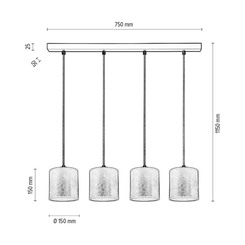 Lampa Wisząca SPOT Light 4xE27 Max.25W Subtelna Czerń w Połączeniu z Złotymi Abażurami, Polski Producent, 1 szt.