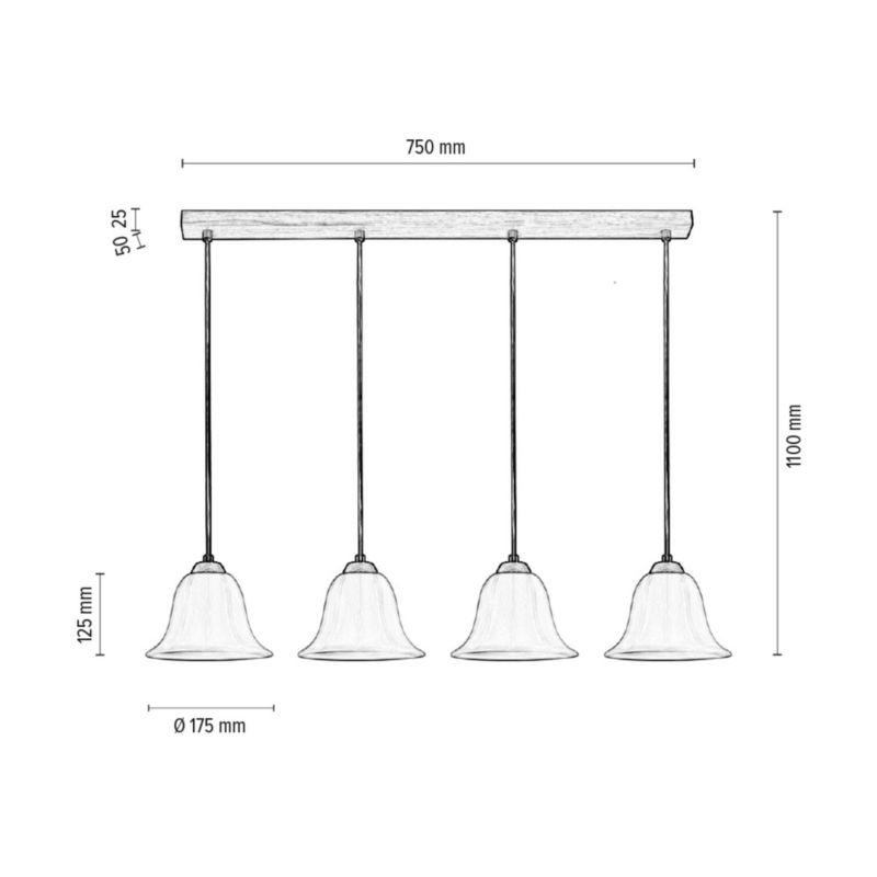 Lampa Wisząca SPOT Light 4xE27 Max.60W Dąb Olejowany FSC w Połączeniu z Białymi Kloszami, Polski Producent, 1 szt.