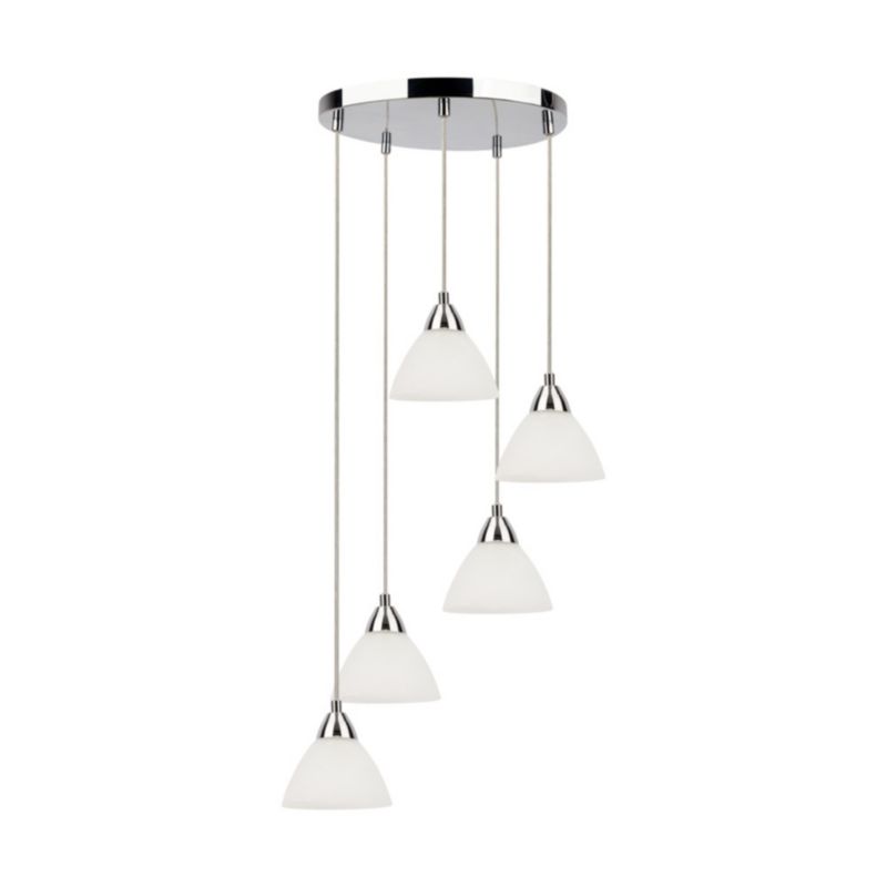 Lampa Wisząca SPOT Light  5xE14 Max.40W Klasyczne Połączenie Chromu i Białego Szkła, Polski Producent, 1 szt.