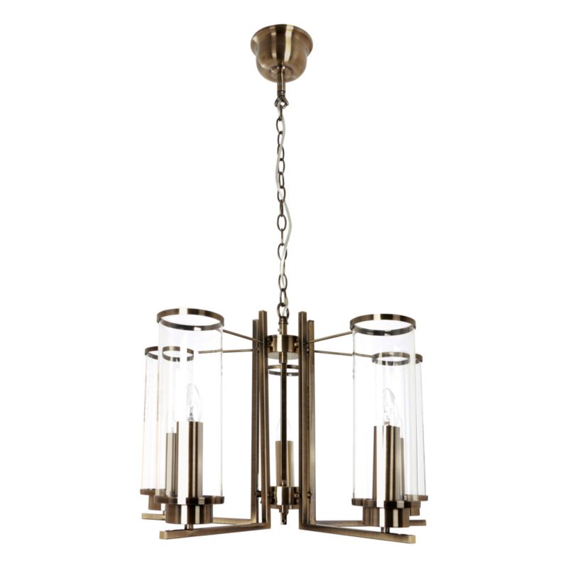 Lampa Wisząca SPOT Light  5xE14 Max.40W Kompozycja Patyny i Transparentnego Szkła, Polski Producent, 1 szt.
