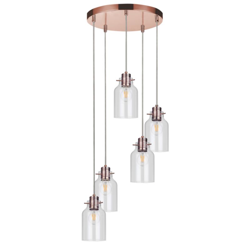 Lampa Wisząca SPOT Light  5xE27 60W Połączenie Miedzi z Transparentnym Szkłem od Polskiego Producenta, 1 szt.