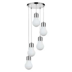 Lampa Wisząca SPOT Light  5xE27 Max.60W Klasyczna Kombinacja Chromu i Białego Szkła, Polski Producent, 1 szt.