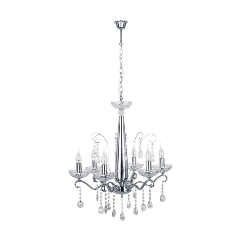 Lampa Wisząca SPOT Light  6xE14 Max.40W Elegancki Chrom z Transparentnymi Kryształkami, Polski Producent, 1 szt.