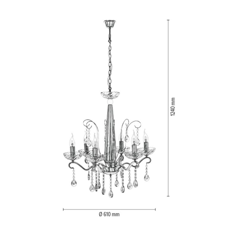 Lampa Wisząca SPOT Light  6xE14 Max.40W Elegancki Chrom z Transparentnymi Kryształkami, Polski Producent, 1 szt.