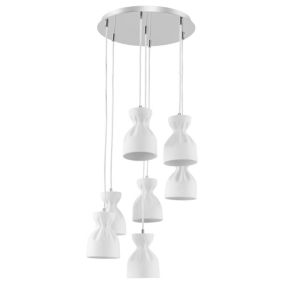 Lampa Wisząca SPOT Light  7xE14 Max.40W Akcent Chromu z Białymi Ceramicznymi Kloszami, Polski Producent, 1 szt.