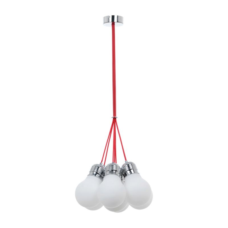 Lampa Wisząca SPOT Light  7xE27 Max.60W Chrom i Białe Szkła z Akcentem Czerwieni, Polski Producent, 1 szt.