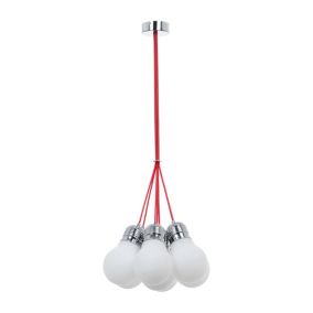 Lampa Wisząca SPOT Light  7xE27 Max.60W Chrom i Białe Szkła z Akcentem Czerwieni, Polski Producent, 1 szt.