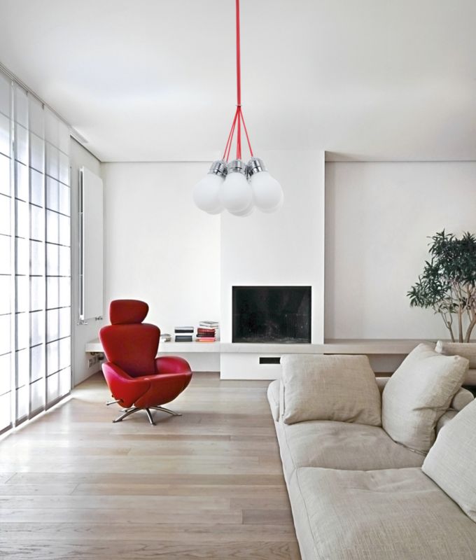 Lampa Wisząca SPOT Light  7xE27 Max.60W Chrom i Białe Szkła z Akcentem Czerwieni, Polski Producent, 1 szt.