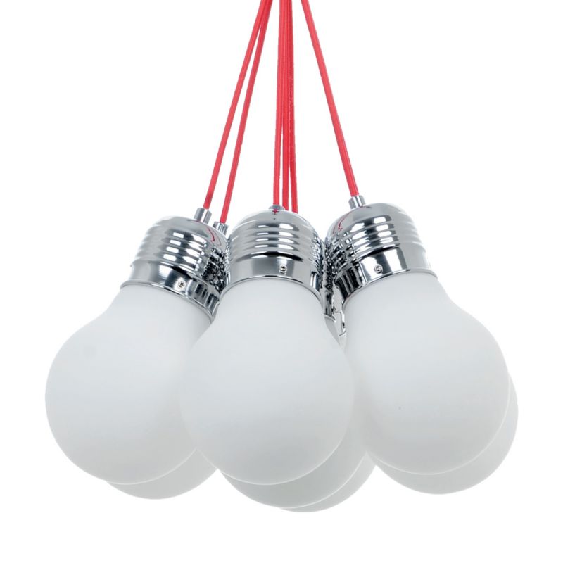 Lampa Wisząca SPOT Light  7xE27 Max.60W Chrom i Białe Szkła z Akcentem Czerwieni, Polski Producent, 1 szt.