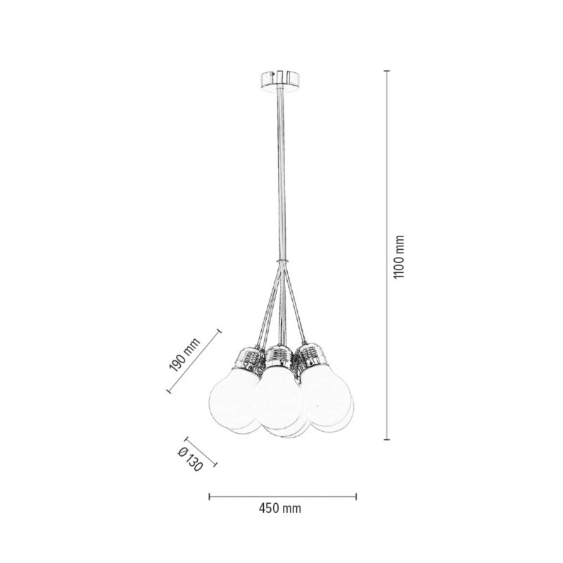 Lampa Wisząca SPOT Light  7xE27 Max.60W Chrom i Białe Szkła z Akcentem Czerwieni, Polski Producent, 1 szt.
