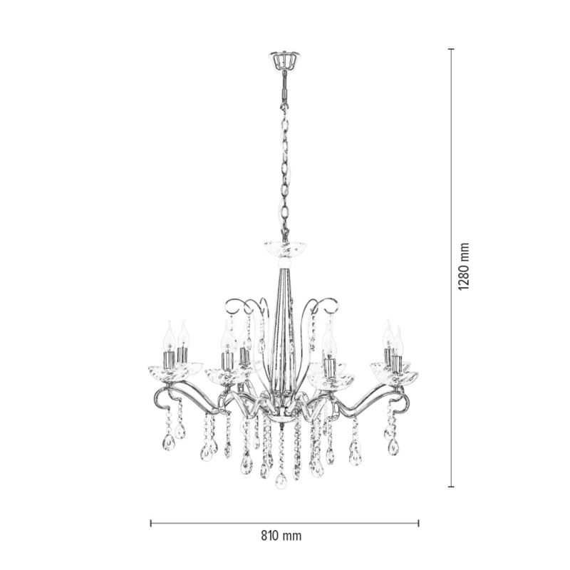 Lampa Wisząca SPOT Light  8xE14 Max.40W Subtelne Połączenie Transparentnego Szkła i Chromu, 1 szt.