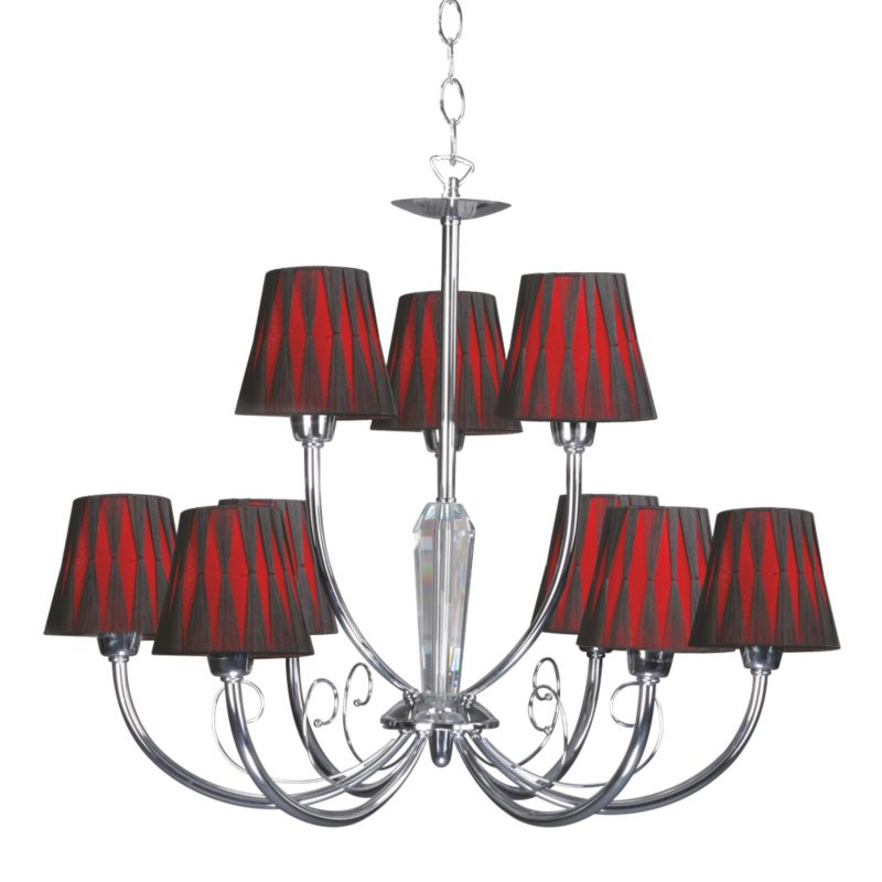 Lampa Wisząca SPOT Light 9xE14 Max.40W Połączenie Chromu z Czerwono Czarnymi Abażurami, Polski Producent, 1 szt.