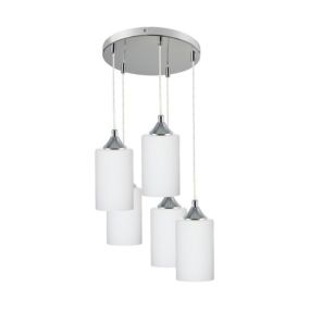 Lampa Wisząca SPOT Light Bosco 5xE27 Max.60W Klasyczne Połączenie Chromu i Białego Szkła, Polski Producent, 1 szt.