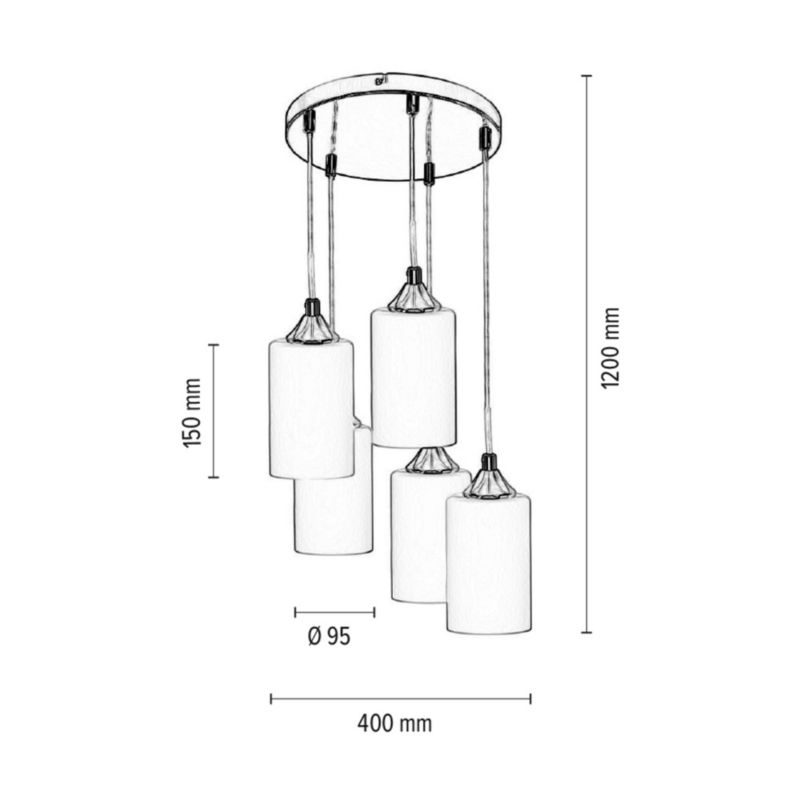 Lampa Wisząca SPOT Light Bosco 5xE27 Max.60W Klasyczne Połączenie Chromu i Białego Szkła, Polski Producent, 1 szt.