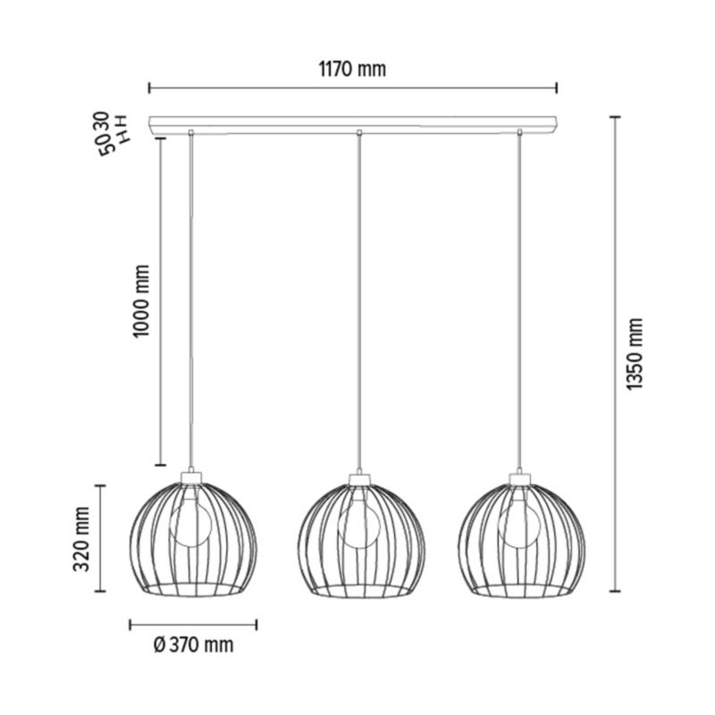 Lampa Wisząca SPOT Light Coop 3xE27 Max.60W Czarne Metalowe Klosze, Polski Producent, 1 szt.