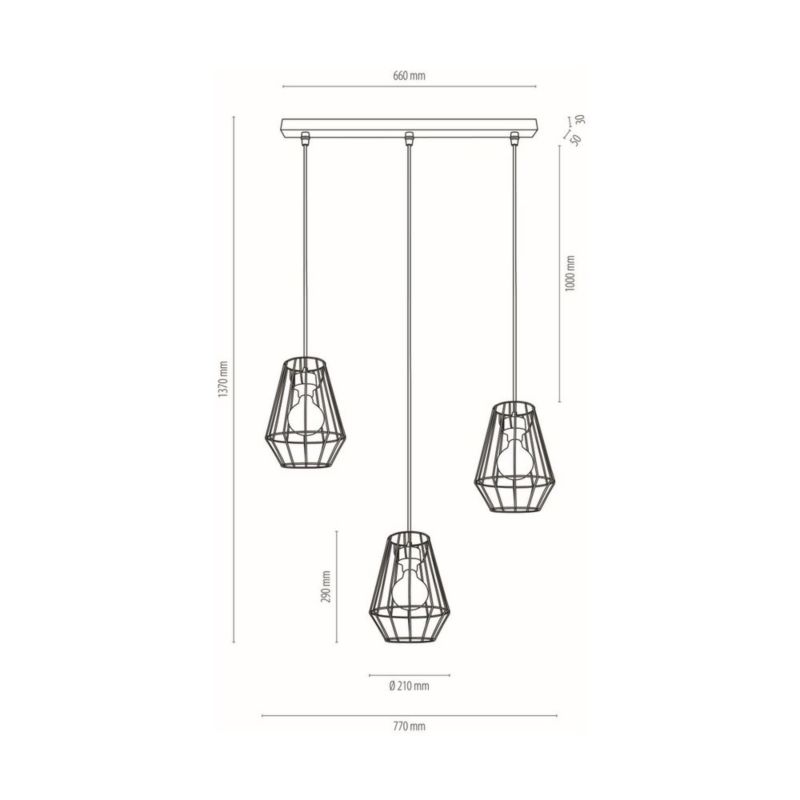 Lampa Wisząca SPOT Light Endorfina 3xE27 Max.60W Czarne Metalowe Klosze, Polski Producent, 1 szt.