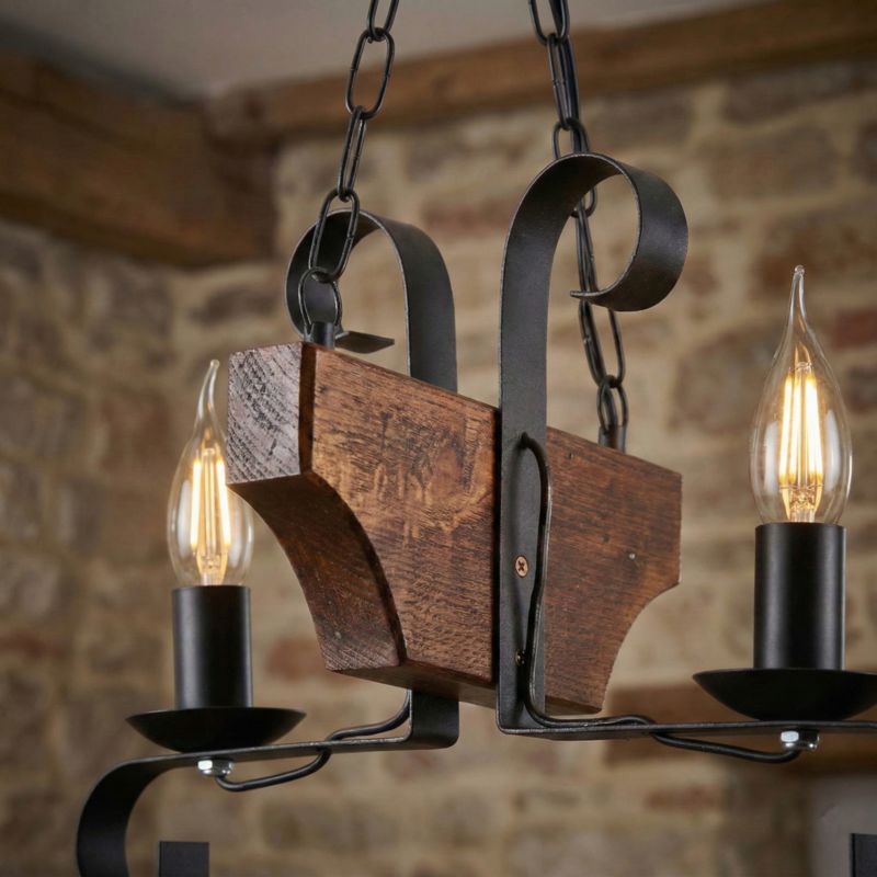 Lampa wisząca sufitowa EDYLIT drewniana vintage retro rustykalna do salonu 2xE14 NIKOLAS 11-978 1 szt.
