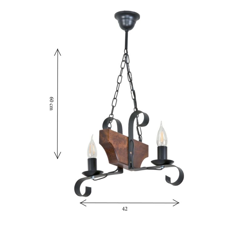 Lampa wisząca sufitowa EDYLIT drewniana vintage retro rustykalna do salonu 2xE14 NIKOLAS 11-978 1 szt.