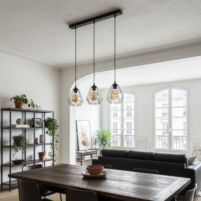 Lampa wisząca sufitowa EDYLIT listwa 3xE27 druciane klosze loft industrialna TARIS 13-022 1 szt.