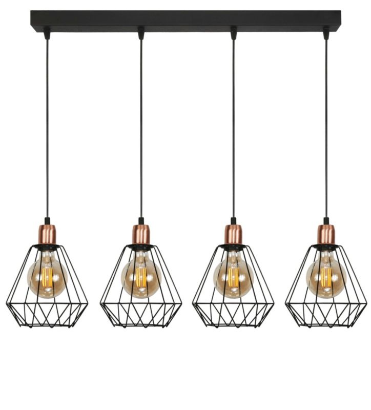 Lampa wisząca sufitowa EDYLIT listwa 4xE27 druciane klosze czarne miedź loft industrialna nad stół TARIS 14-501 1 szt.