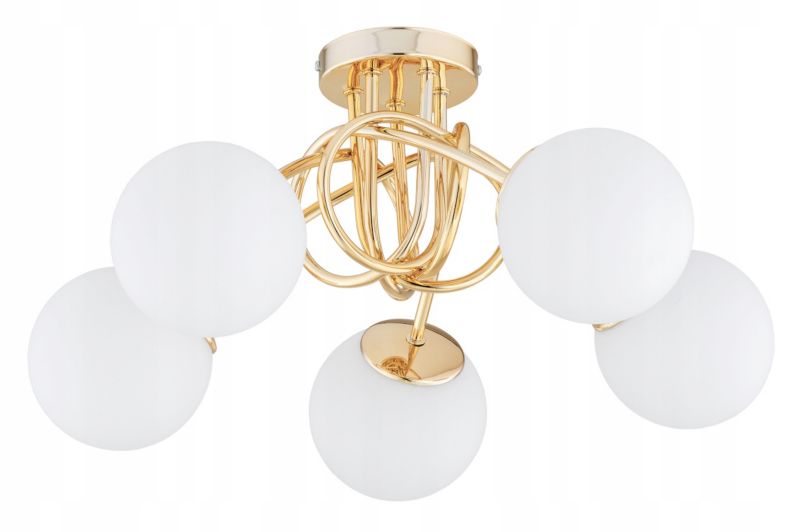 Lampa Wisząca Sufitowa Elko-Lighting Skręt 5-Punktowy Milo Złoty Kule Białe E27 1 szt