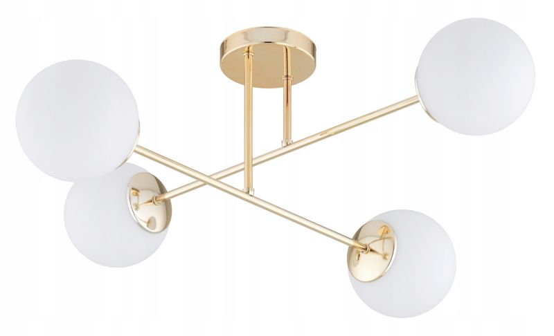 Lampa Wisząca Sufitowa Elko-Lighting Żyrandol 4-Punktowy X Złota Białe Szklane Kule MIlo E27 1 szt