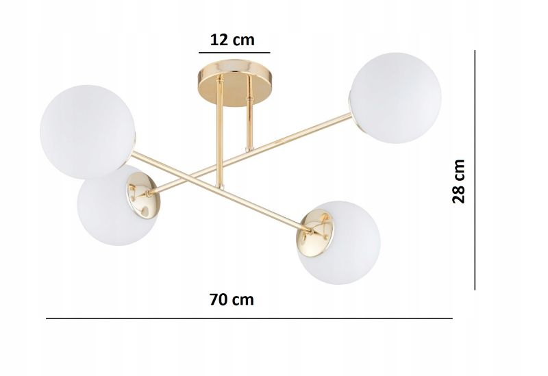 Lampa Wisząca Sufitowa Elko-Lighting Żyrandol 4-Punktowy X Złota Białe Szklane Kule MIlo E27 1 szt