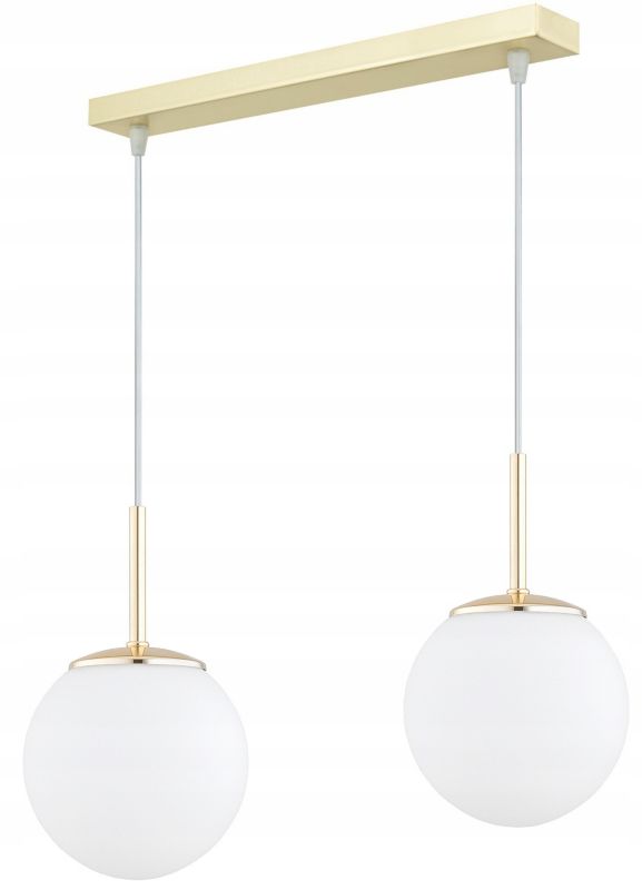 Lampa Wisząca Sufitowa Elko-Lighting Złota 2-Punktowa ListwaBiałe Szklane Kule Milo E27 1 szt
