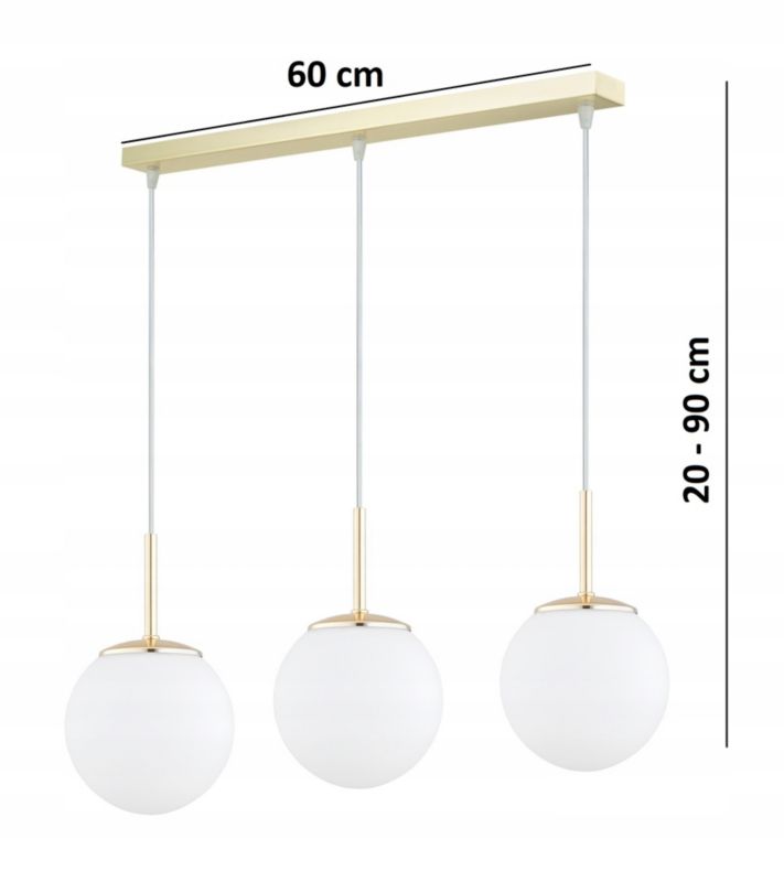 Lampa Wisząca Sufitowa Elko-Lighting Złota Listwa 3-punktowa Białe Szklane Kule MIlo E27 1 szt