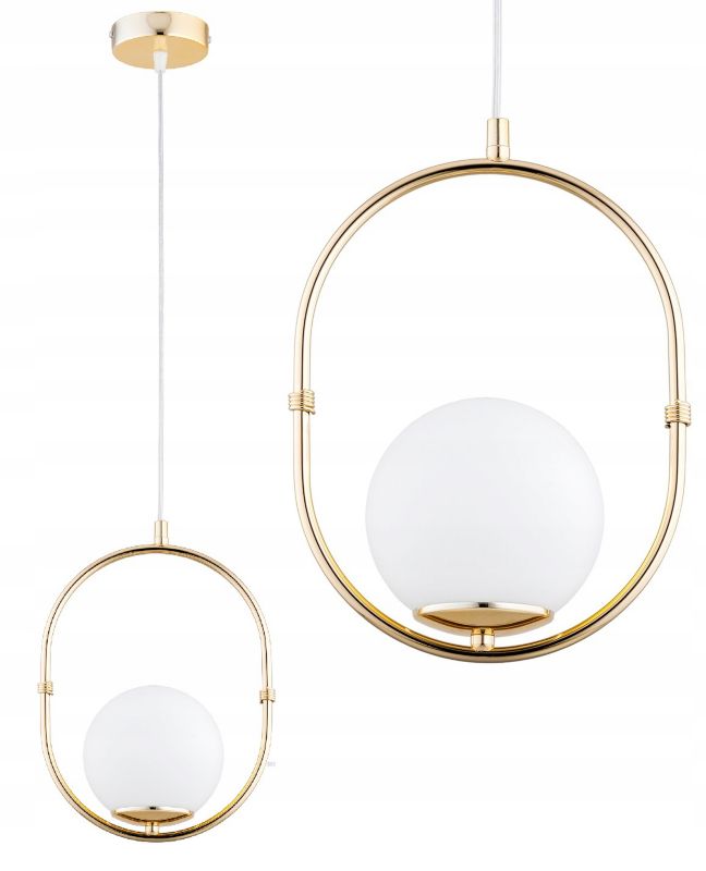 Lampa Wisząca Sufitowa Elko-Lighting Zwis 1-Punktowy Owal  Złota Białe Szklane Kule MIlo E27 1 szt