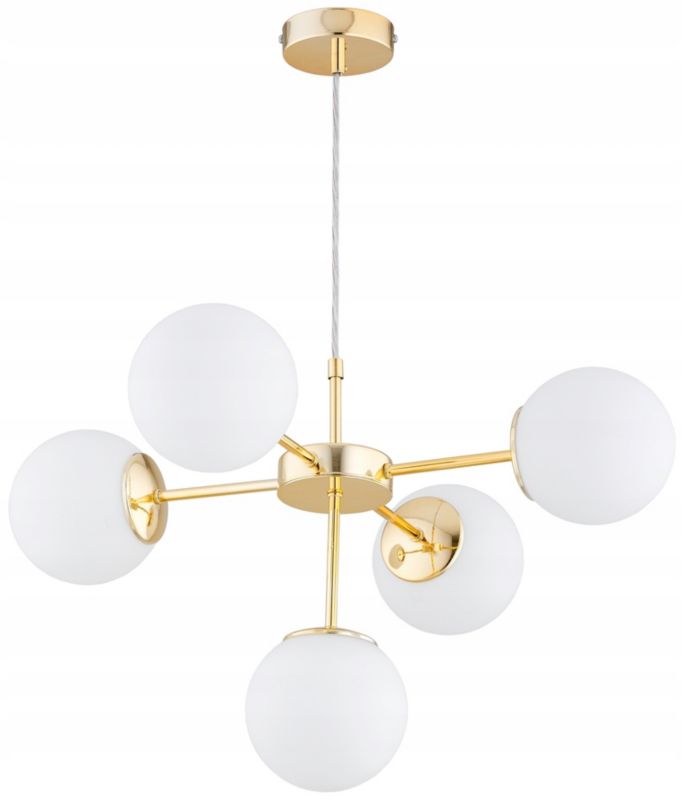 Lampa Wisząca Sufitowa Elko-Lighting Zwis 5-punktowy Złota Białe Szklane Kule MIlo E27 1 szt