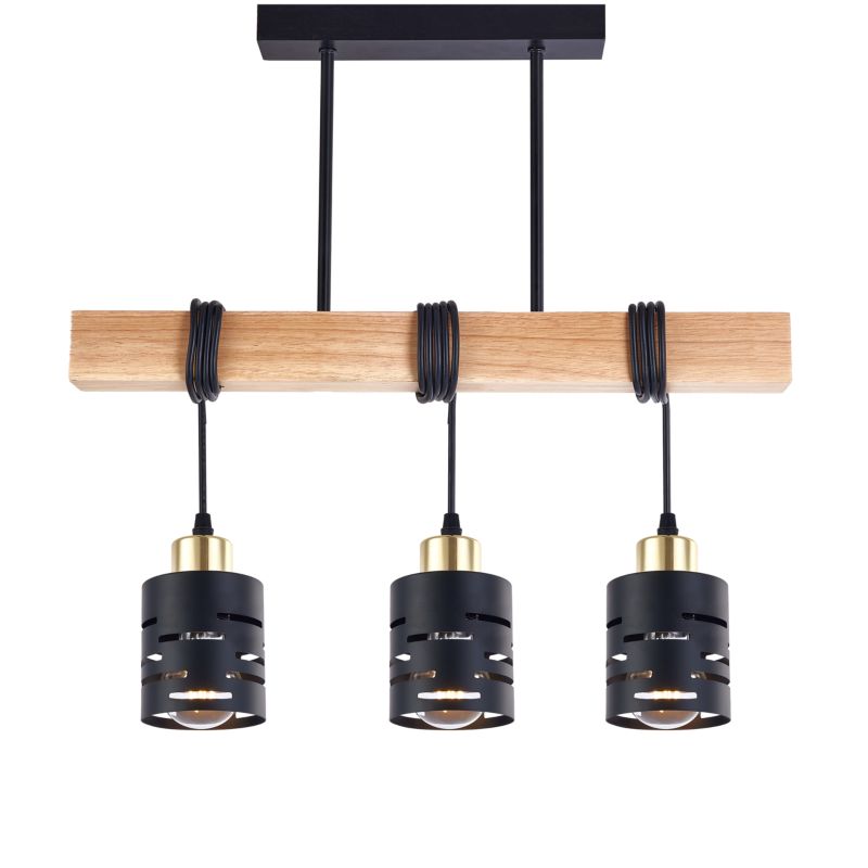 Lampa wisząca sufitowa MasterLED Elen 3x E27 LED żyrandol regulowana czarna złota z drewnem 1 szt.