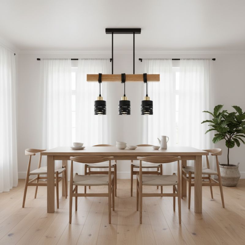 Lampa wisząca sufitowa MasterLED Elen 3x E27 LED żyrandol regulowana czarna złota z drewnem 1 szt.