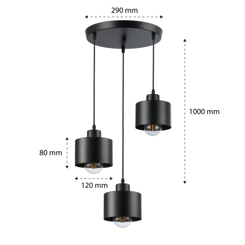 Lampa wisząca sufitowa MasterLED Elza 3x LED E27 żyrandol loft IP20 stalowa czarna 1 szt.