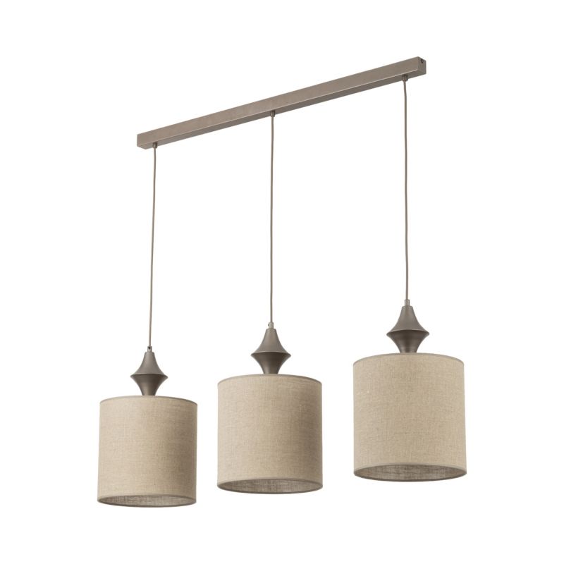 Lampa Wisząca Tk Lighting Amura brązowa tytan na listwie lniany abażur drewniana tralka 3Xe27 - 1szt.