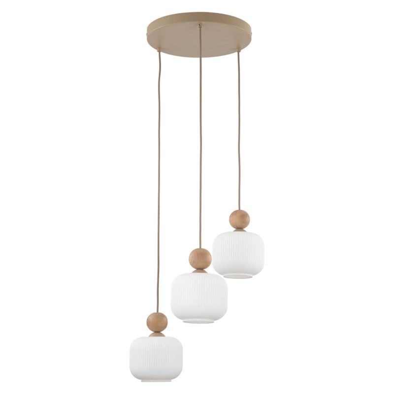 Lampa Wisząca TK Lighting Ballo 3Xe14 beżowa drewno na kole -1szt.