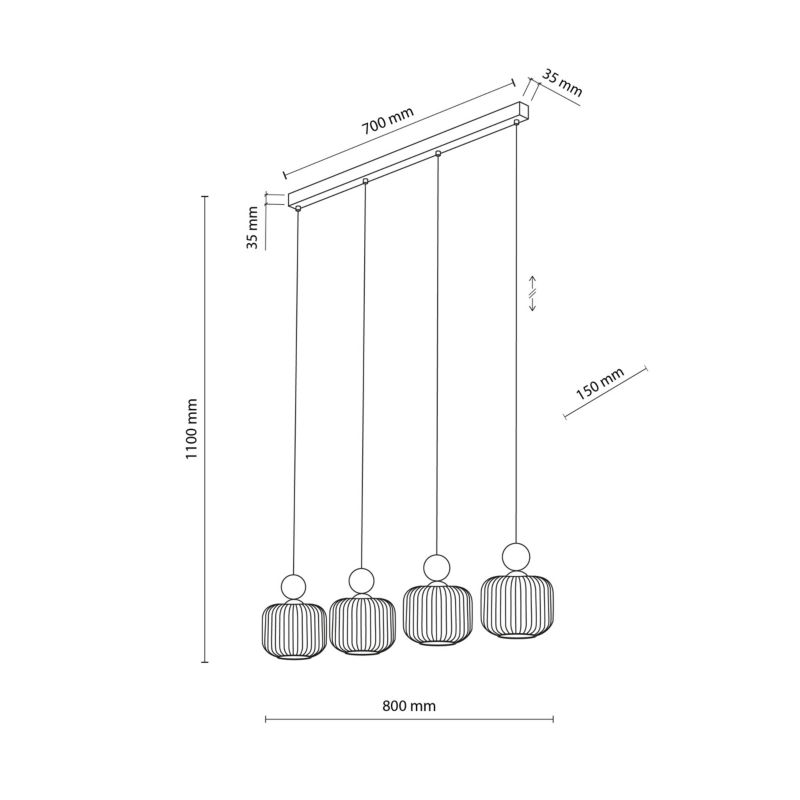 Lampa Wisząca Tk-Lighting belka Ballo drewno klosz biały ryflowany 4Xe14 - 1szt.