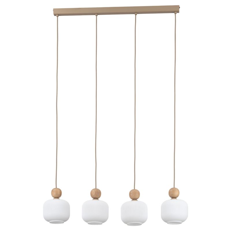 Lampa Wisząca Tk-Lighting belka Ballo drewno klosz biały ryflowany 4Xe14 - 1szt.