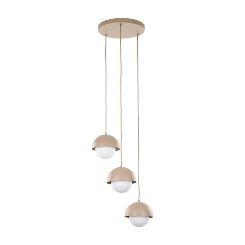 Lampa Wisząca Tk-Lighting Bono Sabia 3Xg9 beżowe klosze kule białe na talerzu - 1szt.
