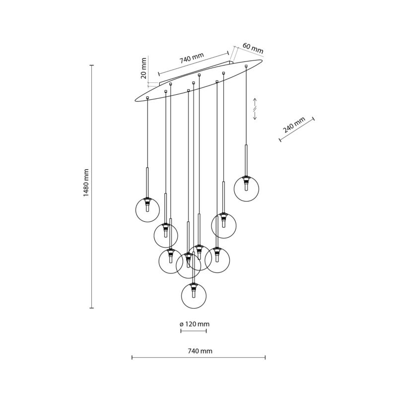 Lampa wisząca TK-Lighting Estera brązowe kulki szklane 9x G9 - 1szt.