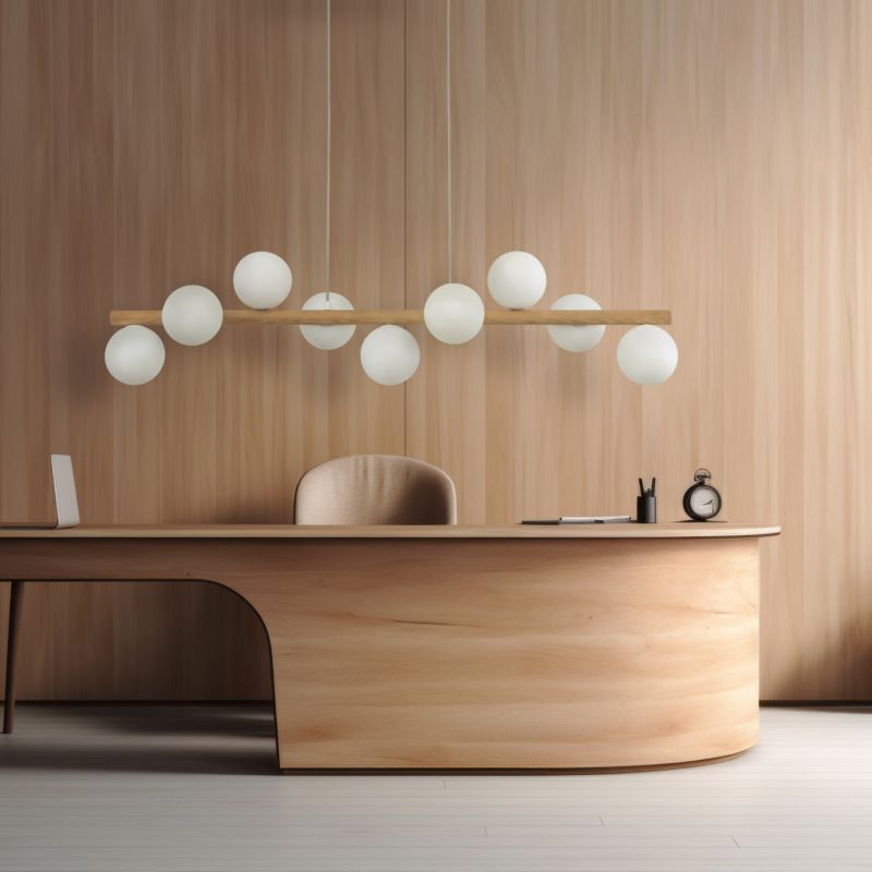 Lampa wisząca TK-Lighting Estera Wood 9x kulki mleczne drewniana belka - 1 szt.