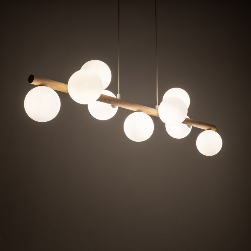 Lampa wisząca TK-Lighting Estera Wood 9x kulki mleczne drewniana belka - 1 szt.