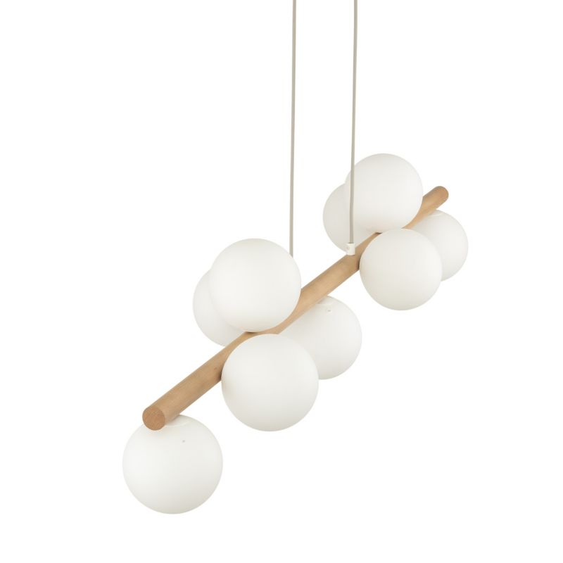 Lampa wisząca TK-Lighting Estera Wood 9x kulki mleczne drewniana belka - 1 szt.
