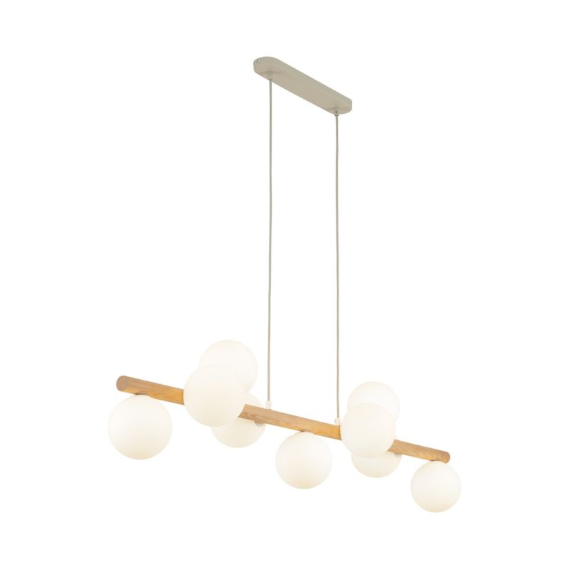 Lampa wisząca TK-Lighting Estera Wood 9x kulki mleczne drewniana belka - 1 szt.